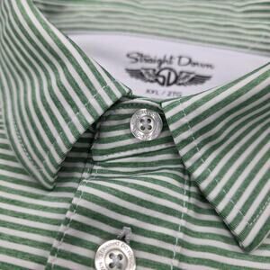 Straight Down Shirt Mens 2XL Green White Stripe Polo Shadow Creek Golf Stretch